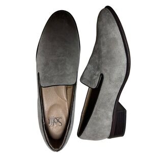Sofft Grey Suede Loafers Woman's Smoking Flats Floral Sole business Casual